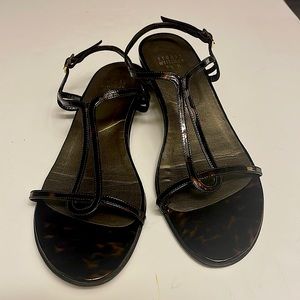 Stuart Weitzman Tortoise Shell Print Leather Strappy Sandals Sz-9 1/2 Preowned
